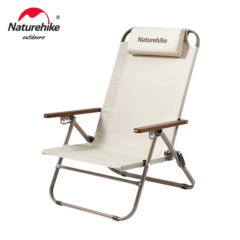 Outdoor Camping Recliner - Naturehike T02 調節可能な折りたたみリクライニングチェア キャンプ用ハイバックフィットラウンジチェア アウトドアポータブル背もたれ付きレジャーチェア アームレスト付き