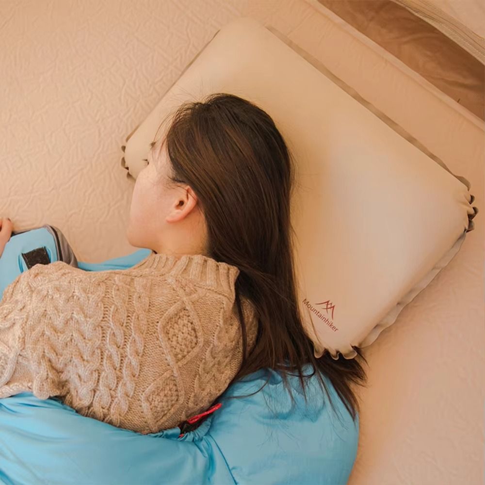 Camp Pillow Compressible - ポータブル人間工学に基づいたキャンプ枕、圧縮可能な厚手の自動膨張枕、静音折りたたみ式インフレータブルスポンジ枕、旅行用