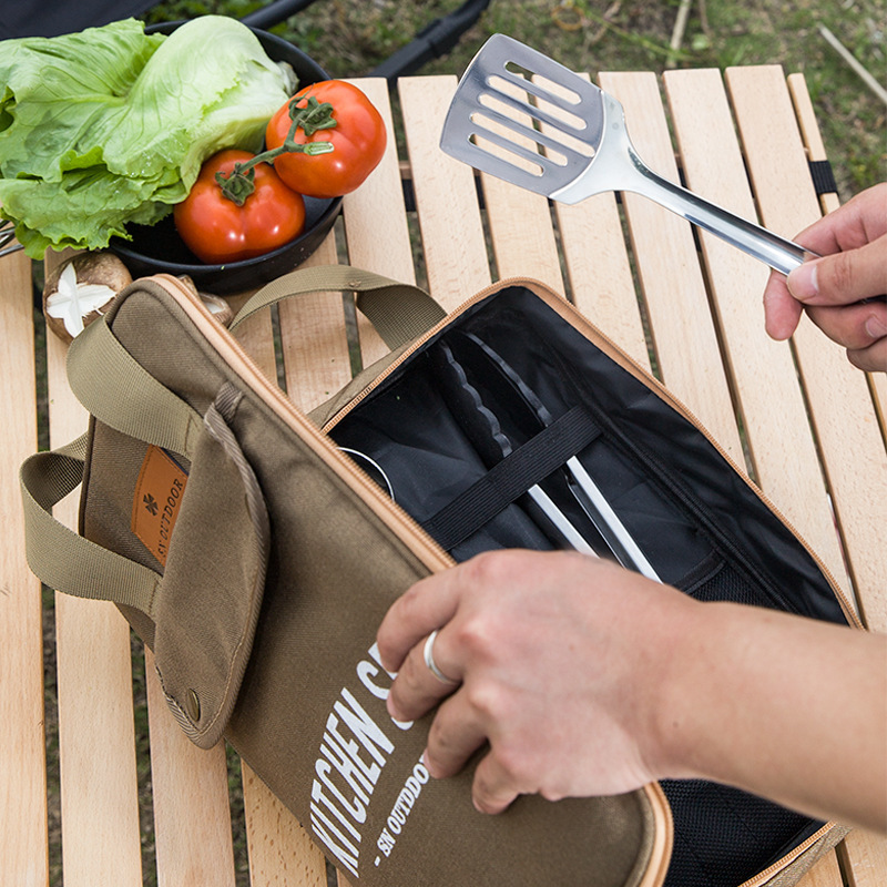 Outdoor Camping Kitchen Set - 8 個キャンプキッチン調理器具セットポータブルバッグアウトドア旅行用品収納バッグステンレス鋼調理セットバーベキューピクニック用