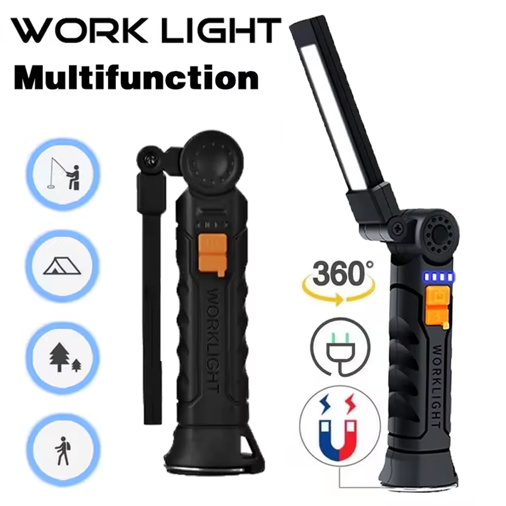 Outdoor Camping Lampe - ポータブル COB LED 懐中電灯 USB 充電式トーチ、磁気緊急作業灯、内蔵バッテリー付き、アウトドアキャンプ用