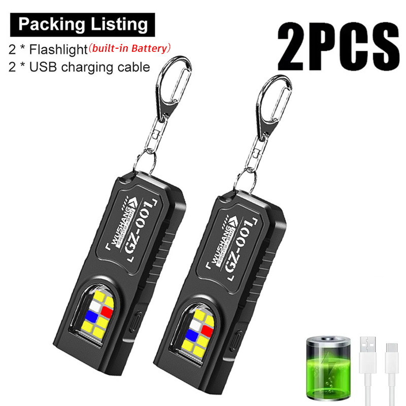 Outdoor Camping Lampe - 多機能キーホルダー懐中電灯 USB 充電式ミニ懐中電灯 COB ワークライトキーリング付きキャンプウォーキングポケットランプ