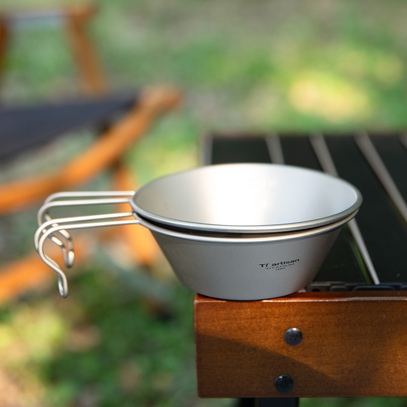 Outdoor Camping Meals - Tiartisan 260ml チタン製超軽量シエラカップ 固定ハンドル付き シングルウォール キャンプ