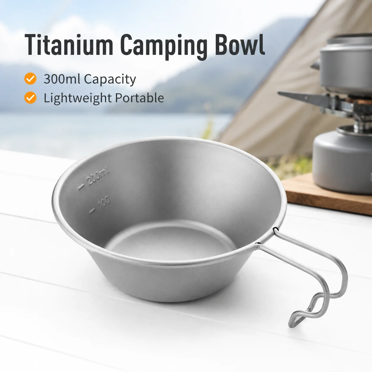 Outdoor Camping Meals - チタン製シエラボウル 軽量キャンプカップ 固定ハンドル付き ポータブル調理器具 ハイキング ピクニック