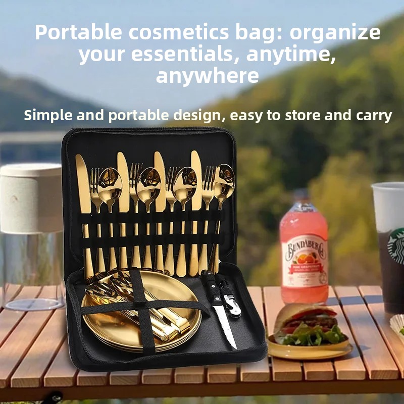 Outdoor Camping Meals - ステンレス製ポータブル食器セット ナイフ フォーク スプーン プレートキット アウトドア