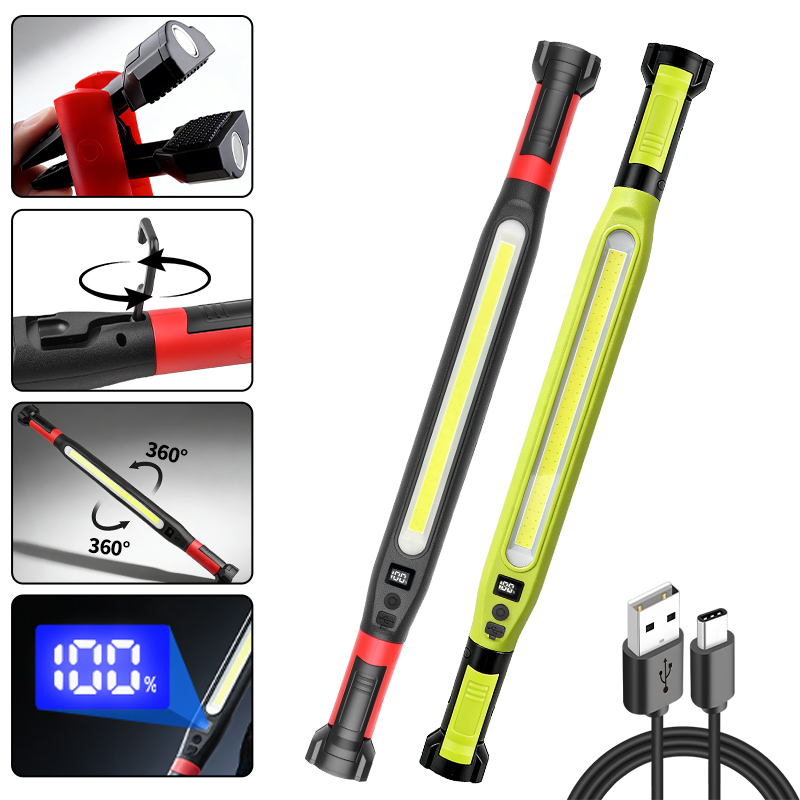 Outdoor Camping Lampe - COB ワークライト タイプ C 充電式磁気防水ロングストリップランプ フック付き