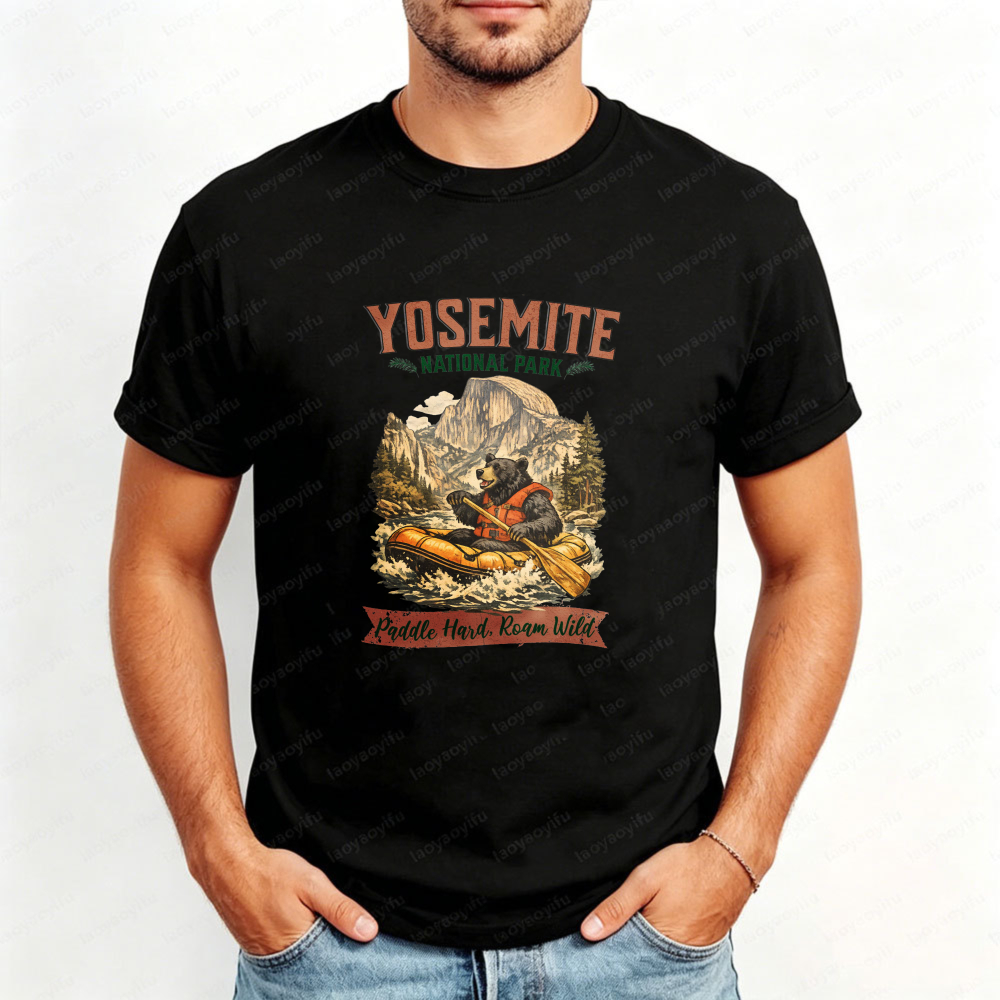 Outdoor Camping Yosemite - ヨセミテ国立公園ハーフドームサンセットコンパスレトログラフィック Tシャツユニセックスアウトドアエクスプローラーコットン Tシャツキャンプ旅行トップス