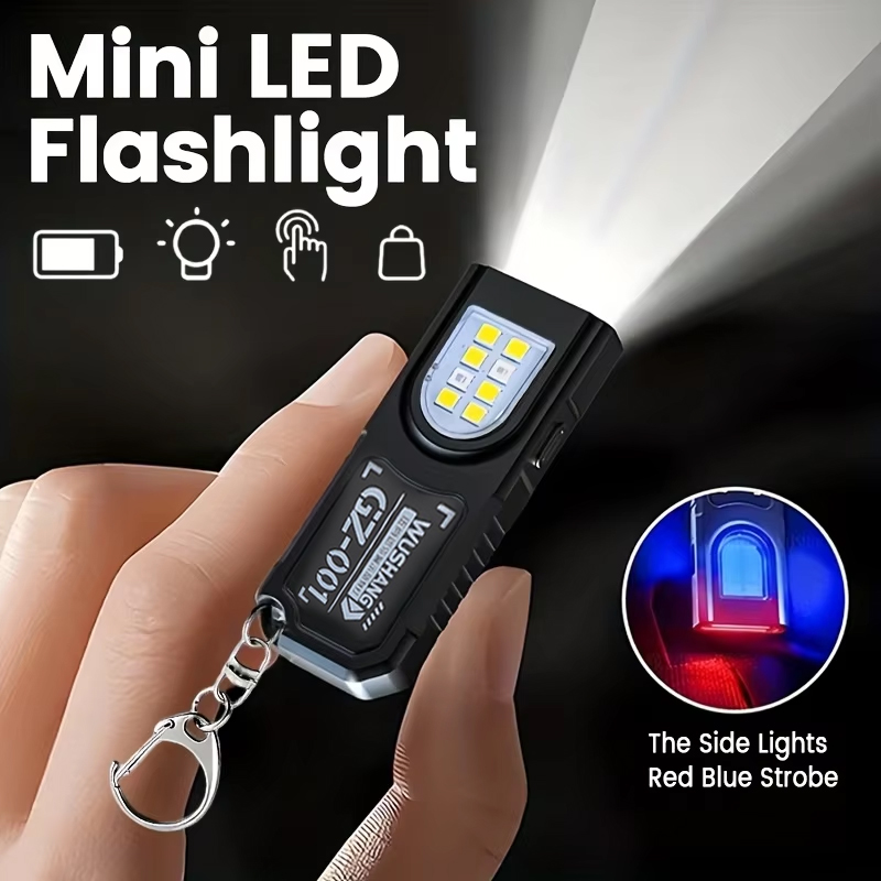 Outdoor Camping Lampe - 多機能キーホルダー懐中電灯 USB 充電式ミニ懐中電灯 COB ワークライト付きキーリングキャンプウォーキングポケットランプ