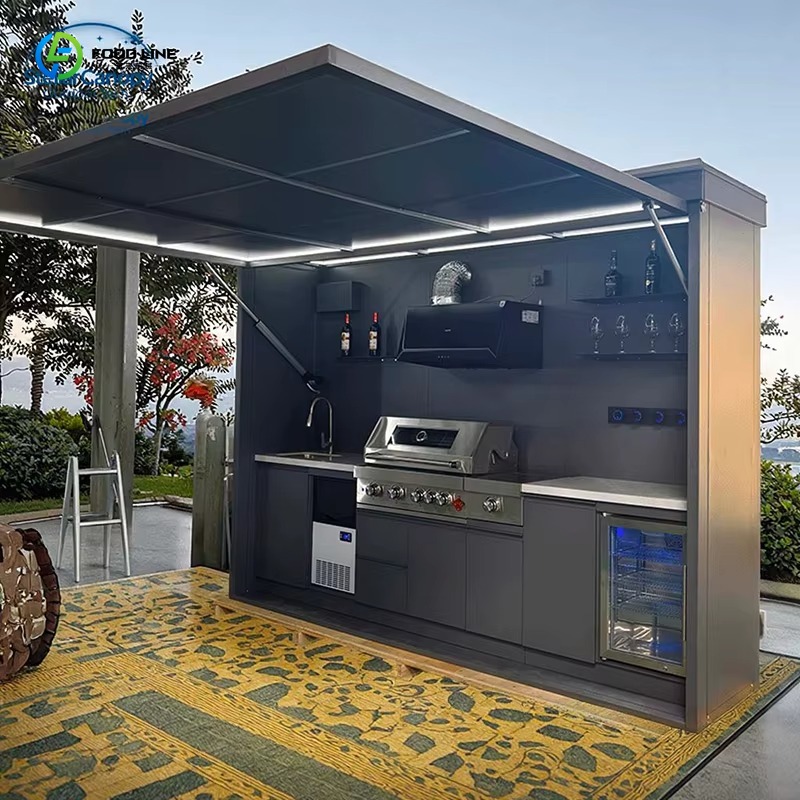 Outdoor Camping Kitchen Set - カスタマイズ可能なキャンプ用屋外キッチンセット、多機能BBQアイランドキャビネット（シンク付き）、裏庭・庭園用