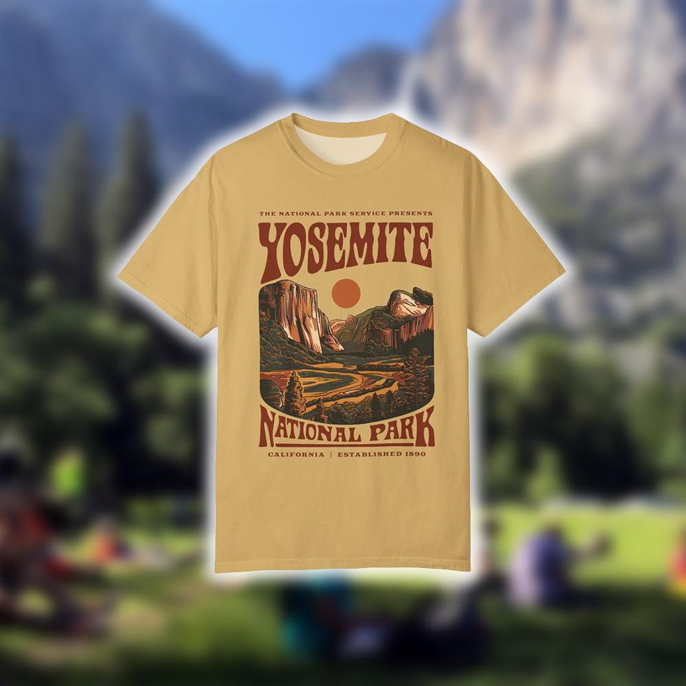 Outdoor Camping Yosemite - ヨセミテ国立公園ヴィンテージプリント Tシャツアメリカカリフォルニア旅行お土産 Tシャツアウトドアハイキング登山とキャンプトップス