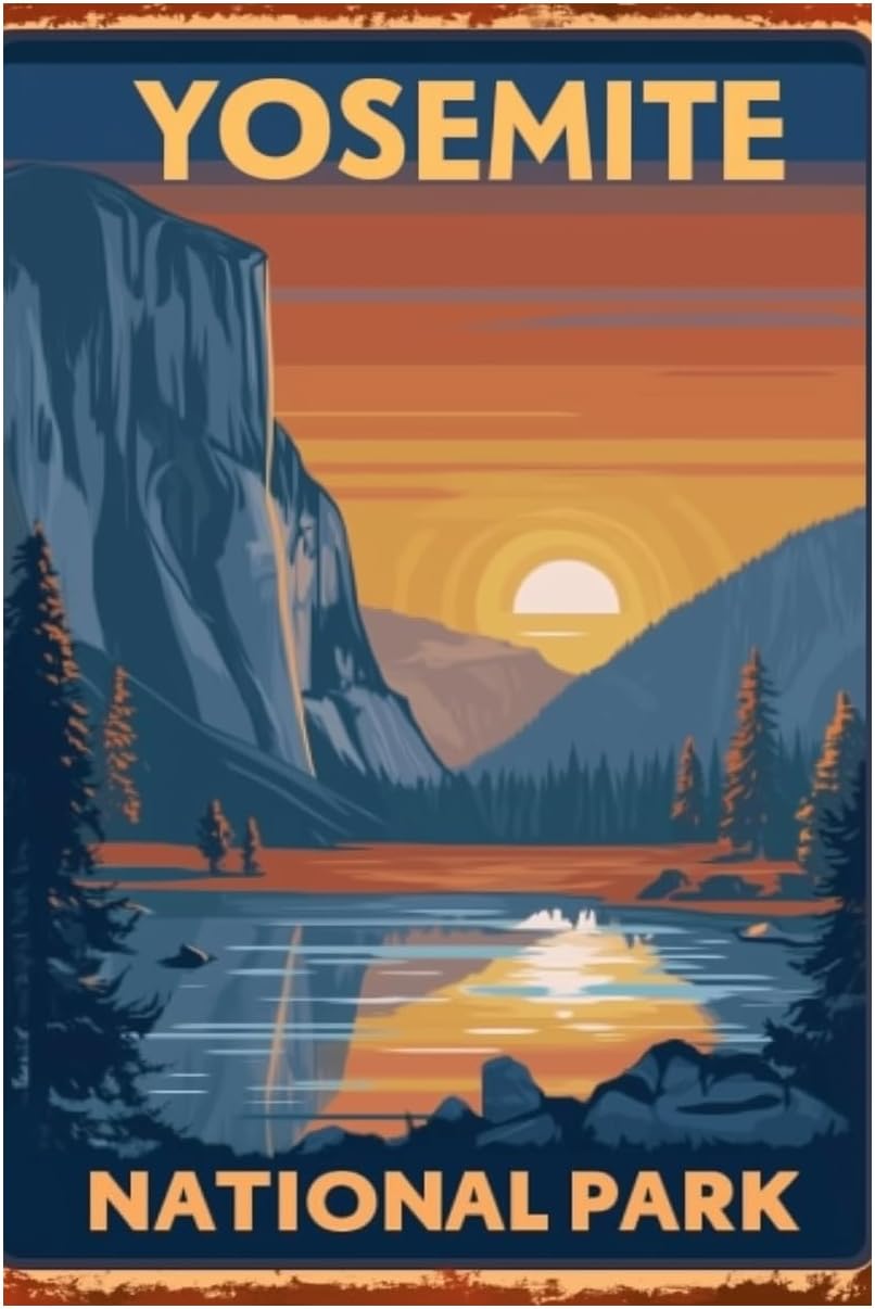 Outdoor Camping Yosemite - ハイキング・キャンプ用メタルサイン ウォールアート装飾ポスター、ヨセミテ国立公園、キャビンパティオ、アウトドアアドベンチャー、ホーム、裏庭、庭園用 C