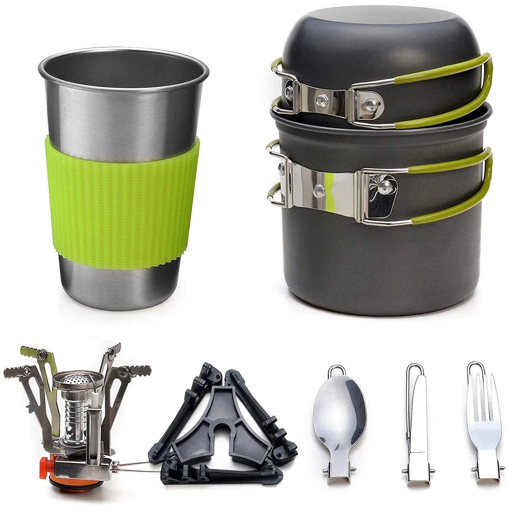 Outdoor Camping Kitchen Set - キャンプ調理器具キット ストーブ付き アウトドアクッキングセット アウトドアポット 旅行食器 キッチン