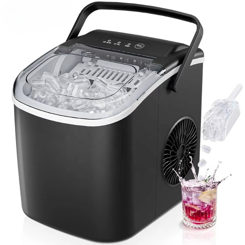 Outdoor Camping Kitchen - 持ち運び可能なカウンタートップ型製氷機。取っ手付きで、家庭、キッチン、バー、パーティー、RV、キャンプなどでの使用に最適。自動で角型の氷を作ります。