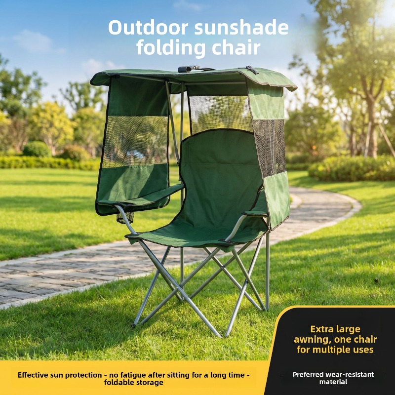 Outdoor Camping Canopy - アウトドア折りたたみビーチフィッシングチェア 幅広アームレスト 通気性メッシュトップキャノピー サンシェード付き キャンプチェア アウトドアチェア