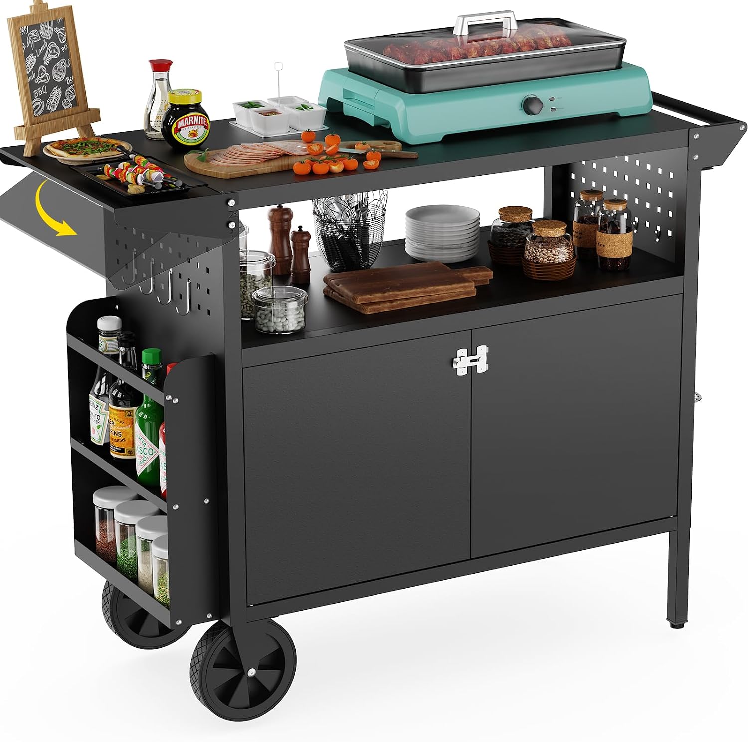 屋外グリルカートテーブル、収納付きキッチンアイランド、ホイー - Outdoor Camping Kitchen のレビューと価格