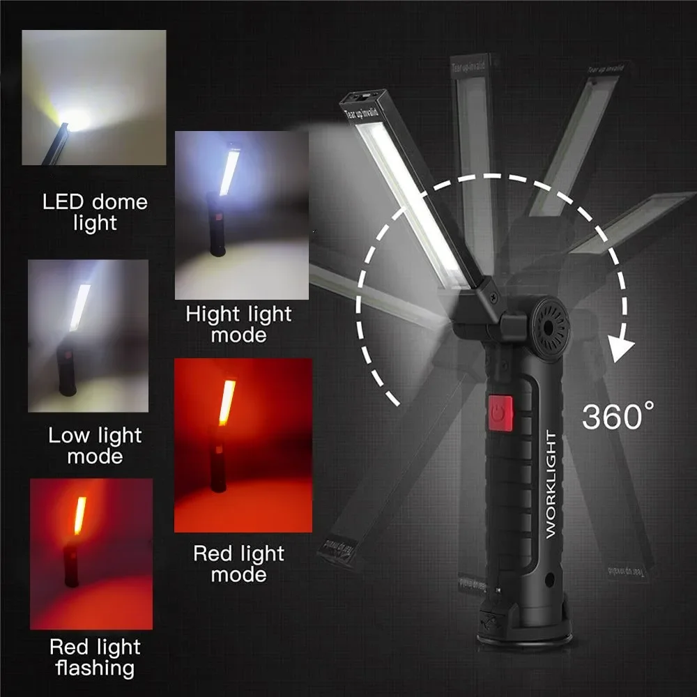 ポータブル COB LED 懐中電灯 USB 充電式ワークラ - Outdoor Camping Lampe のレビューと価格