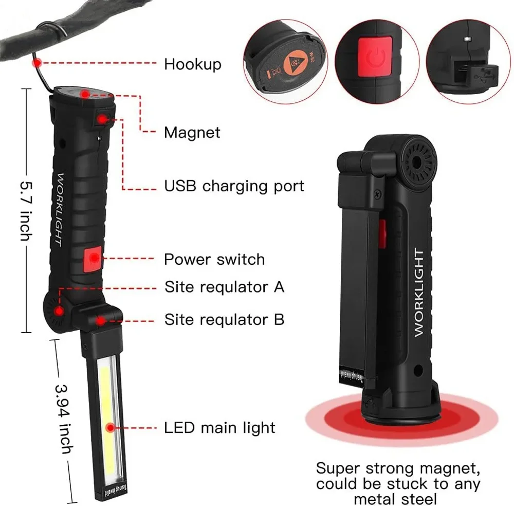 ポータブル COB LED 懐中電灯 USB 充電式ワークラ - Outdoor Camping Lampe のレビューと価格