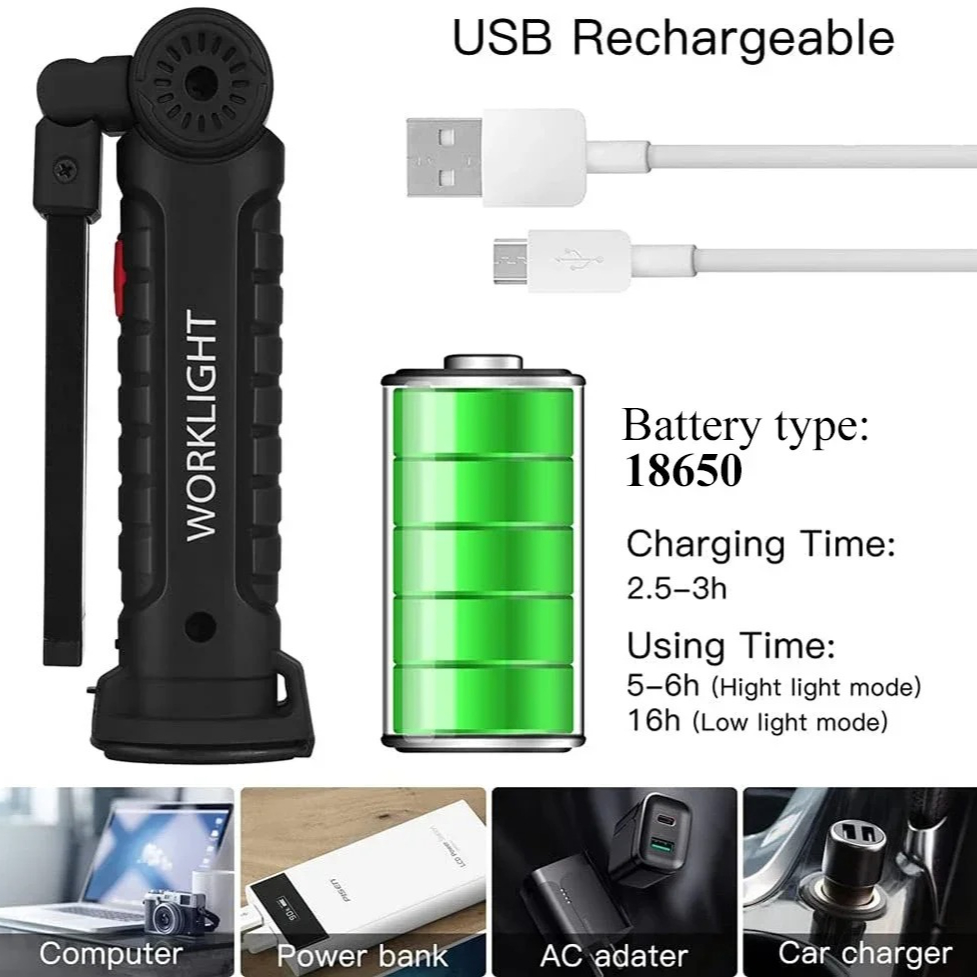 ポータブル COB LED 懐中電灯 USB 充電式ワークラ - Outdoor Camping Lampe のレビューと価格