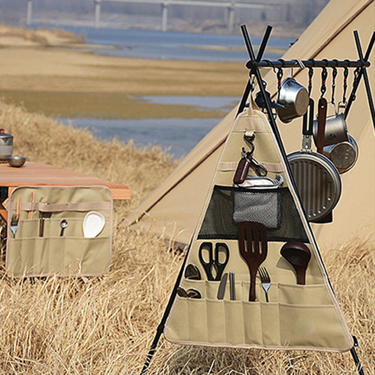 ポータブルキャンプ用キッチン用品オーガナイザーバッグ、アウト - Outdoor Camping Kitchen のレビューと価格