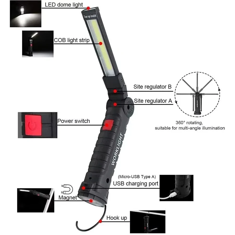 充電式磁気作業灯懐中電灯ポータブルキャンプランタンLEDラン - Outdoor Camping Lampe のレビューと価格