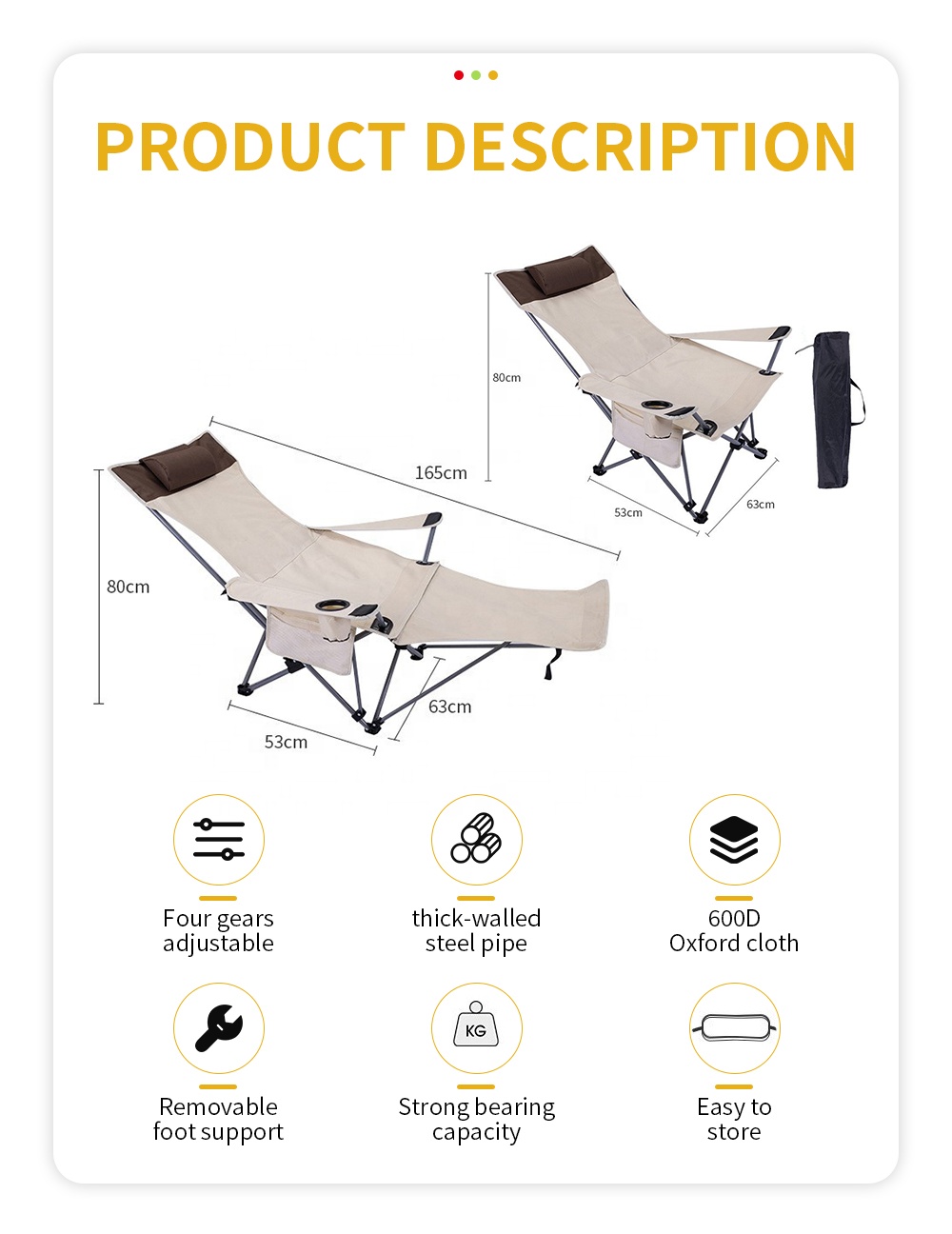 ポータブル折りたたみリクライニングチェア 軽量調節可能チェア - Outdoor Camping Recliner のレビューと価格
