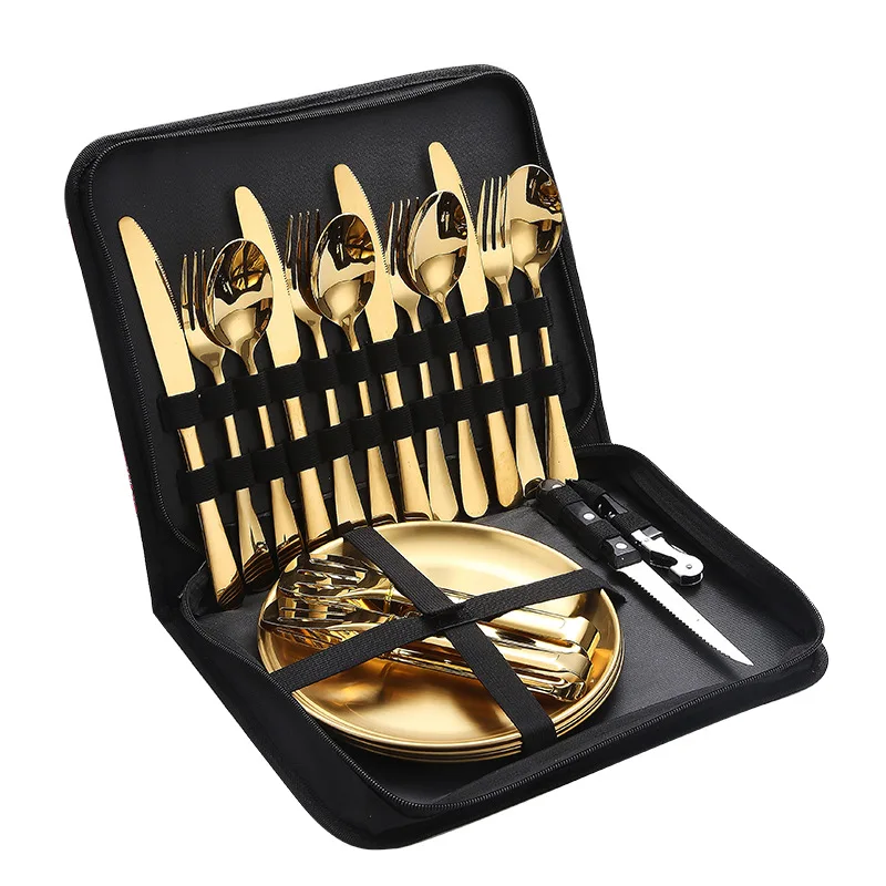 ステンレス製ポータブル食器セット ナイフ フォーク スプーン - Outdoor Camping Meals のレビューと価格
