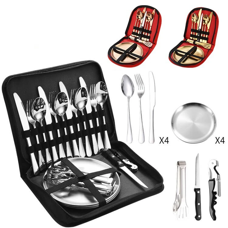 ステンレス製ポータブル食器セット ナイフ フォーク スプーン - Outdoor Camping Meals のレビューと価格