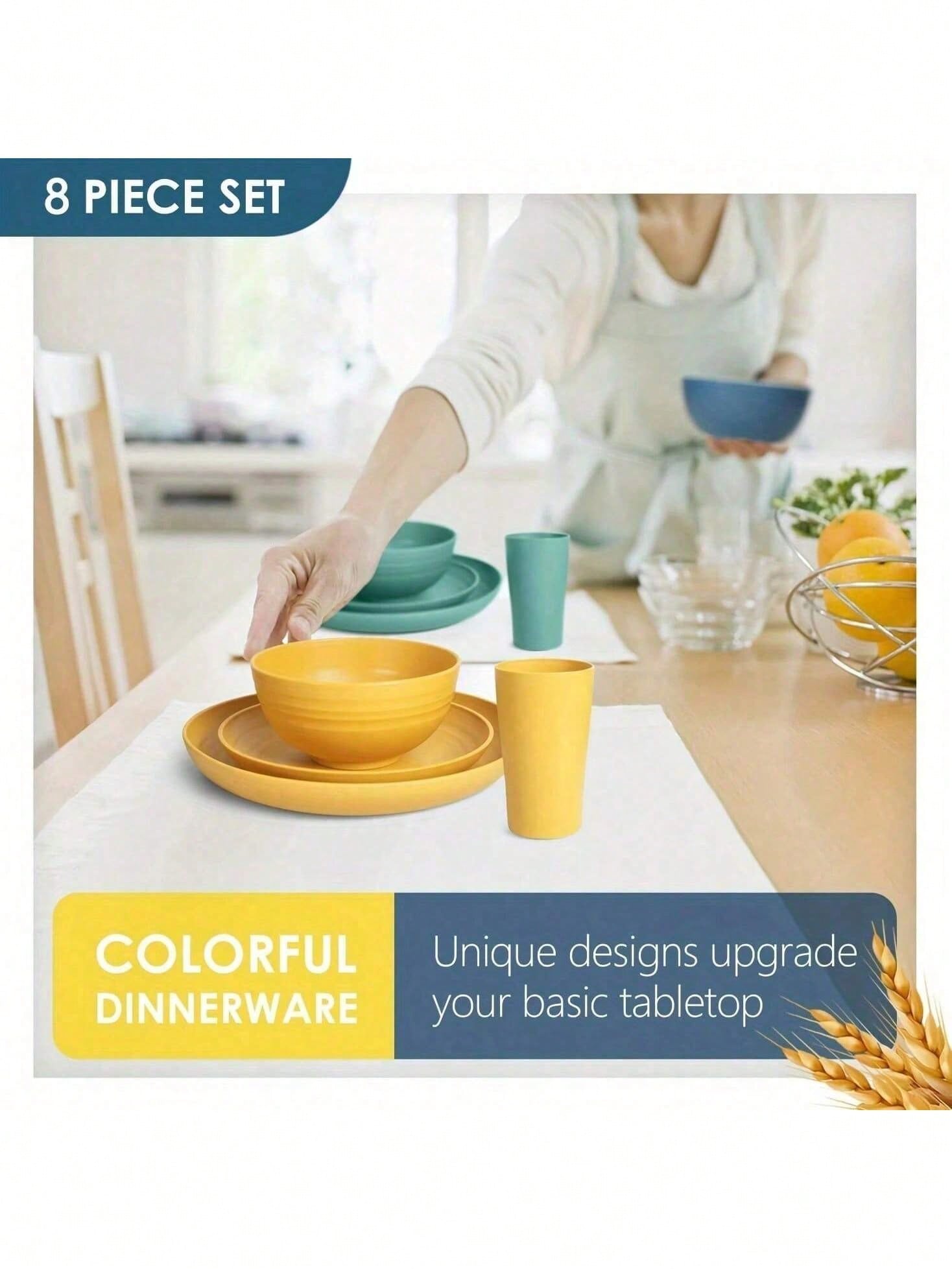 16ピース キッチン用麦わら食器セット、4人用、ディナープレ - Outdoor Camping Kitchen Set のレビューと価格