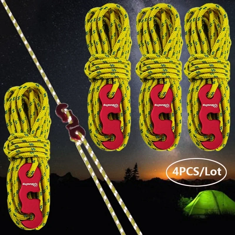 4 個の耐久性のあるキャンプテントロープ反射防風強化キャノピ - Outdoor Camping Canopy のレビューと価格