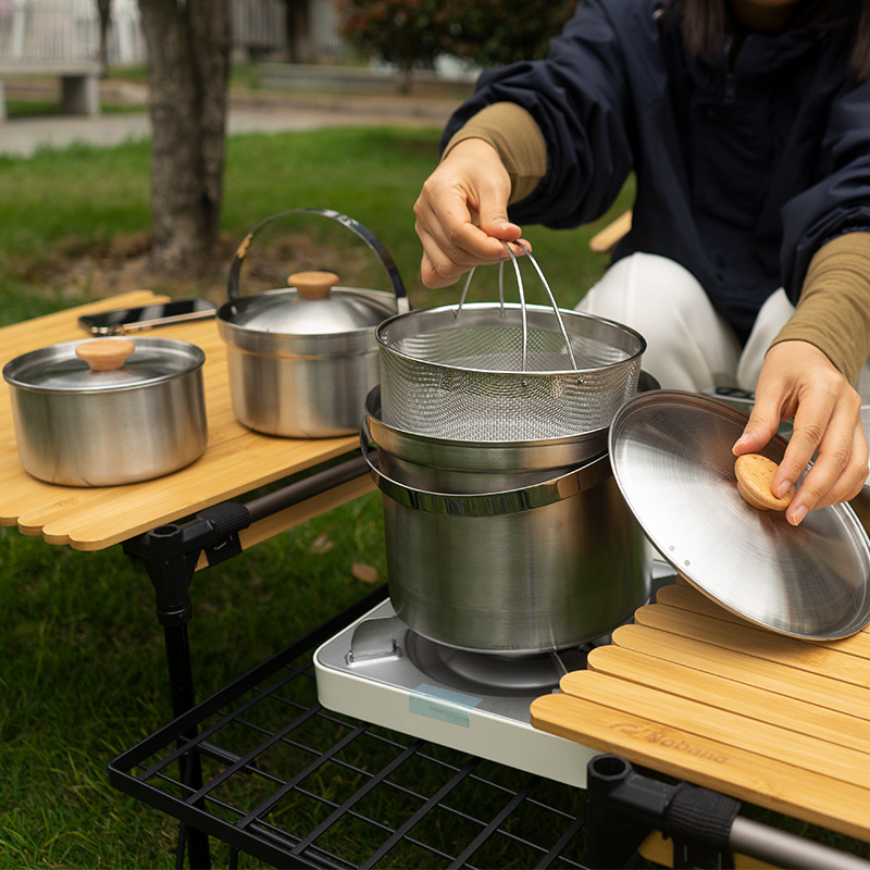 NOBANA 最新の屋外ステンレス鋼ポットセットキャンプファ - Outdoor Camping Kitchen Set のレビューと価格
