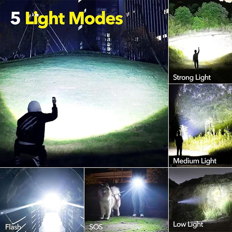 ハイパワー LED 懐中電灯充電式 5 モードアルミ合金伸縮 - Outdoor Camping Lampe のレビューと価格