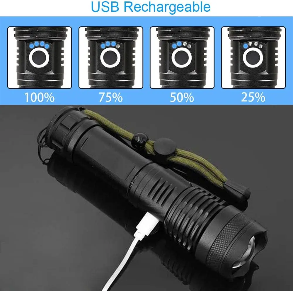 ハイパワー LED 懐中電灯充電式 5 モードアルミ合金伸縮 - Outdoor Camping Lampe のレビューと価格