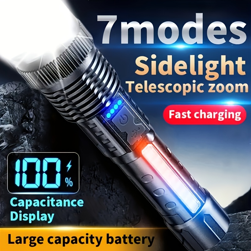 強力な LED 懐中電灯バッテリーディスプレイ USB 充電 - Outdoor Camping Lampe のレビューと価格