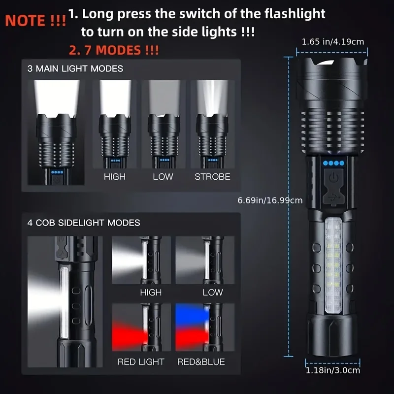 強力な LED 懐中電灯バッテリーディスプレイ USB 充電 - Outdoor Camping Lampe のレビューと価格